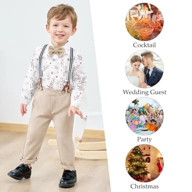 WESIDOM Toddler Dresses Suit Baby Boy Clothes Set Bowtie Shirts+Pants+Vest+Boutonniere Kids Gentleman Wedding Outfit(Apricot+2-3T) - Image 3