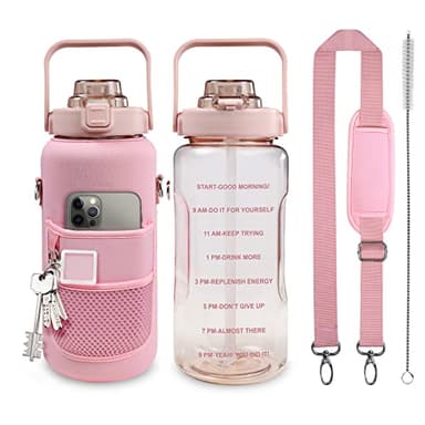 Chokoter Half Gallon Water Bottle with Sleeve, 64OZ Motivational Water Bottle with Straw & Time Marker, BPA Free Leakproof Gym for Sport Workout - Image 1