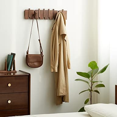 ESDOPA Wooden Coat Hooks Wall Mounted, Coat Rack Hanger Wall Mount with 5 Hooks, Modern Piano Coat Racks for Hanging Coats Keys Hats Towels Bags, Space-Saving Entryway Coat Rack, Walnut - Image 7