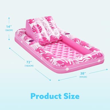 SLOOSH Inflatable Pool Floats with Cooling Water Hole,72" x 38" Daybed Pool Lounger Adults with Cup Holders, Adjustable Backrest Tanning Lounger Chair, Floaties Rafts (Pink) - Image 6