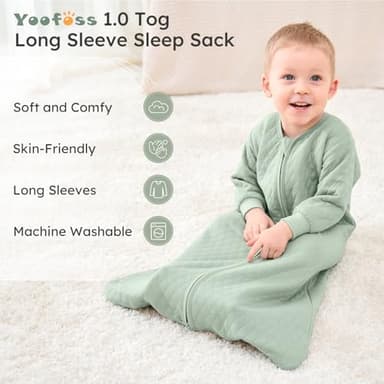 Yoofoss Baby Sleep Sack 12-18 Months 1.0 Tog Long Sleeve Sleep Sack Cotton Wearable Blanket for Toddlers 2-Way Zipper Quilted Sleeping Sacks(Large) - Image 2