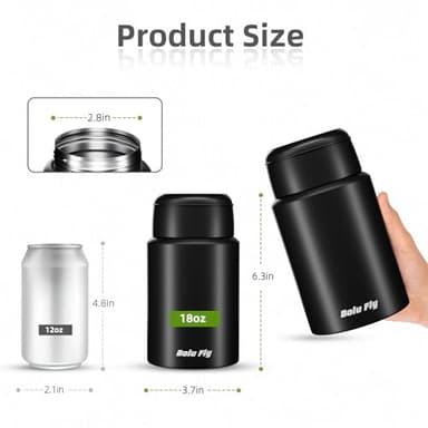 Bolu Fly 18oz Insulated Food Container with Spoon & Insulated Bag, Soup Thermo for hot Food- 10-Hour Heat Retention, Leak-Proof Stainless Steel Lunch Thermo for Adults, Office, Travel(Black) - Image 6