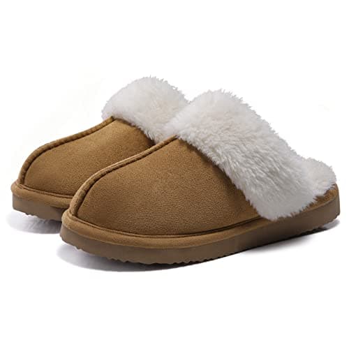 Litfun Women's Fuzzy Memory Foam Slippers Fluffy Winter House Shoes Indoor and Outdoor, Chestnut 7-7.5 - Image 1