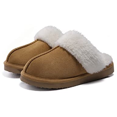 Litfun Women's Fuzzy Memory Foam Slippers Fluffy Winter House Shoes Indoor and Outdoor, Chestnut 7-7.5 - Image 1