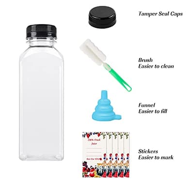 SUPERLELE 36pcs 12oz Plastic Juice Bottles with Caps, Reusable Juicing Bottles, Clear Drink Containers with Lids for Drinking, Smoothie and Other Beverages - Image 3
