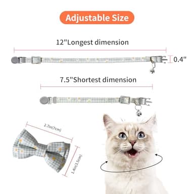 AIITLE Breakaway Cat Collar with Cute Bow Tie and Bell, Detachable Adjustable Daisy Cat Collars for Girl Cats and Boy Cats, Kittens, Puppy, Soft Stylish Plaid Patterns Cat Collars Green - Image 4