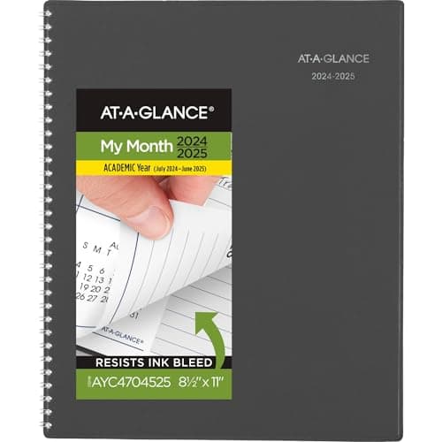 AT-A-GLANCE Planner 2024-2025 Academic, Monthly, 8-1/2" x 11", Large, Monthly Tabs, Flexible Cover, DayMinder, Charcoal (AYC47045) - Image 1