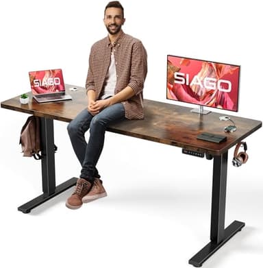 SIAGO Electric Standing Desk Adjustable - 63 x 24 Inch Sit Stand up Desk with Cable Management - 3 Memory Preset Adjustable Height Table - Image 1