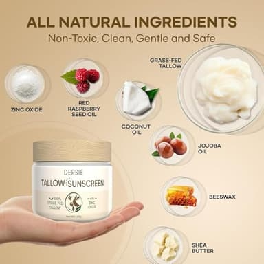 Beef Tallow Sunscreen with Zinc Oxide: Tallow & Zinc Oxide Instant Sun Protection - Non Greasy Formula with Beeswax, Red Raspberry, Carrot Oil - Suitable for Dry and Sensitive Skin - Fresh Scent - Image 3