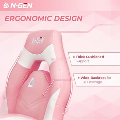 N-GEN Video Gaming Chair Ergonomic Computer Desk Office Chair with Lumbar Support Adjustable Height Swivel Wheels Flip-Up Arms PU Leather Home and Office (Pink) - Image 4