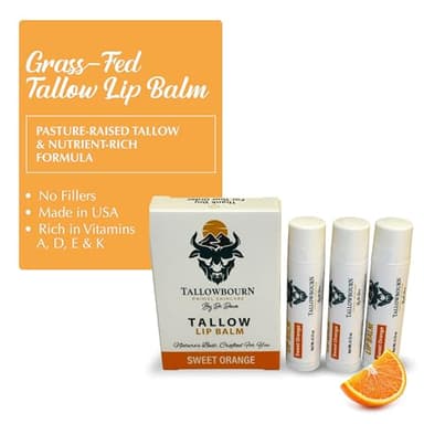 Moisturizing Tallow Lip Balm – Grass-Fed Beef Tallow with Organic Coconut Oil, Beeswax, and Vitamin E – Sweet Orange – Lip Balm Set – Travel Essential – 3-Pack - Image 3