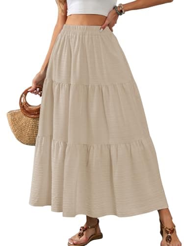 HUSKARY Boho Maxi Skirts for Women Summer Elegant A-Line Flowy Smock Tiered Skirt High Waisted Solid Color Long Skirts with Pockets - Image 2