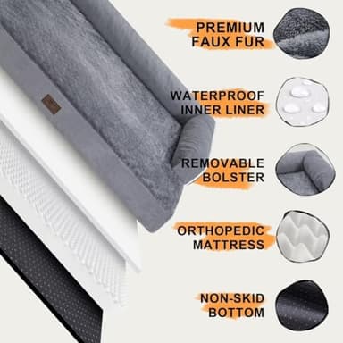 Large Dog Bed Orthopedic Washable - Beds Bolster Pet - XXL XXLarge Big Dogs - Memory Foam - Couch Sofa - Waterproof with Removable Cover - Grey Dog Bed - Image 5