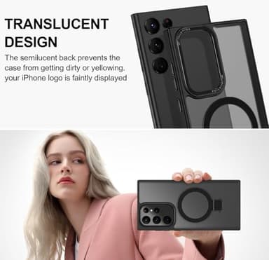 Casehas for Samsung Galaxy S22 Ultra Case,with Magnetic Invisible Stand [Military Drop Protection] [Compatible with MagSafe] Shockproof Slim Translucent Anti-Slip, Black - Image 4