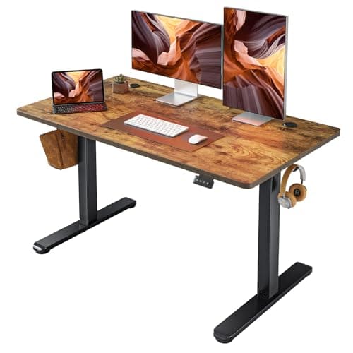 FEZIBO Electric Standing Desk Adjustable Height, 48 x 24 Inch Sit and Stand Desk, Home Office Desk, Ergonomic Workstation Computer Desk, Rustic Brown - Image 1