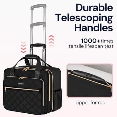 Ytonet Rolling Laptop Bag Women, Rolling Briefcase for Women, 17.3 Inch Laptop Bag with Wheels Rolling Computer Bag Laptop Case for Work Travel College Business Wife Mom Teacher, Black - Image 4