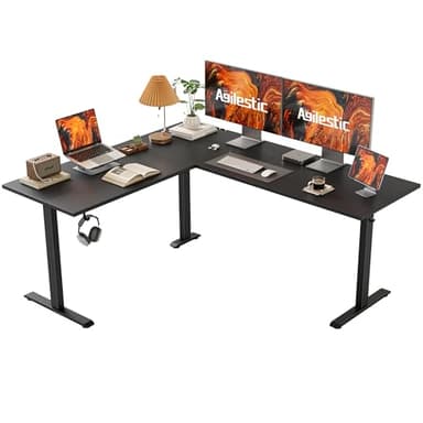 Agilestic L Shaped Standing Desk Adjustable Height, Electric Corner Standing Desk, 63 x 55 inch Sit Stand Computer Table with Splice Board, Gaming Table, Black - Image 1