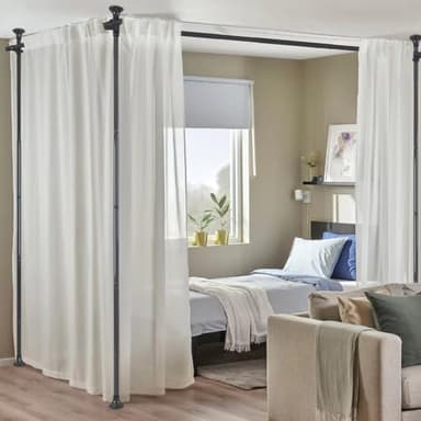 Room Divider, No Drilling Curtain Rods Hanging Wall Divider for Room Separation, 120” Tall 114” Wide Adjustable Floor to Ceiling Partition Room Dividers, Heavy Duty Corner Room Divider Curtain Rods - Image 1