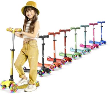 Lifemaster Kids Scooter – Children and Toddler 3 Wheel Kick Scooter – LED Wheel Lights Illuminate When Rolling– Adjustable Handlebar – Indoor and Outdoor Yellow - Image 1
