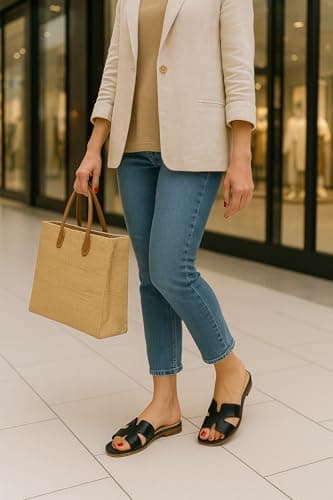 CUSHIONAIRE Voyage Cutout Strap Slides for Women, Slip On Summer Flats, Trendy Footwear, Comfortable Vacation Style Sandals for Women 2025, BLACK 8.5 - Image 4