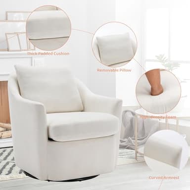 COLAMY Swivel Accent Chair Set of 2, Armchair Round Barral Chair, 360° Swivel Living Room Side Chair Upholstered Soft Cushion for Nursery/Bedroom - Beige - Image 5