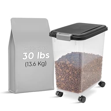 IRIS USA Airtight Dog Food Storage Container with 2-Cup Scoop and Slow Feeder Bowl Combo, Up to 30 lbs Pet Food Bin with Attachable Wheels, Anti-Slip Short Snouted Bowl, Easy to Clean, BPA Free, Black - Image 2