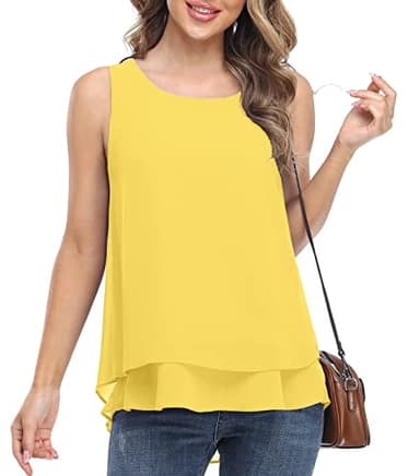 Jouica Women's Summer Chifffon Sleeveless Tank Blouses for Women Business Casual Work Blouses,Yellow,Small - Image 2