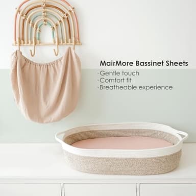 MairMore Muslin Bassinet Sheets for Babies – Soft & Breathable 100% Cotton Fitted Sheets for Oval, Rectangle, Hourglass Bassinet Mattress Pads, 2-Pack (Ivory & Pink) - Image 4