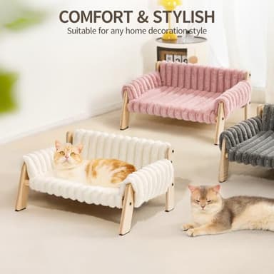 MEWOOFUN Cat Couch Bed, Pet Sofa for Indoor Cats Wooden Indoor Elevated Cat Beds with Removable Mattress Cover Suitable for Kitty, Puppy or Small Animal (Cream, Medium) - Image 5