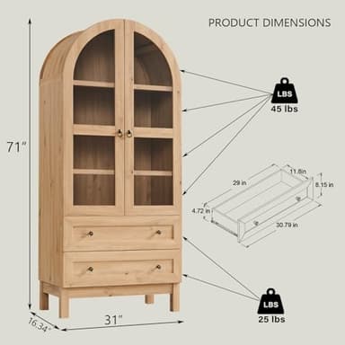 IFGET 71" Tall Arched Kitchen Pantry, Modern Farmhouse Wood Kitchens Storage Cabinets with 2 Large Drawers and Adjustable Shelves, Versatile Cupboard for Kitchen, Dining Room, Bathroom, Natrual - Image 2