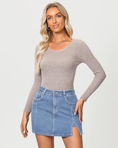 Vetinee High Waisted Jean Skorts for Women - Casual Mini Denim Skirt Blue Fog Medium Size 8/10 - Image 9