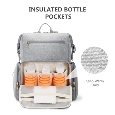 CEI-CEI Neoprene Diaper Bag Backpack with Insulated Pockets, Large Newborn Baby Maternity Bags Travel Tote with Changing Pad (Grey) - Image 2