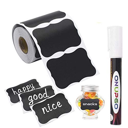 ONUPGO Chalkboard Labels-180pcs Waterproof Reusable Blackboard Stickers with 1 Liquid Chalk Marker for Mason Jars, Parties Decoration, Craft Rooms, Weddings, Storage, Organize Your Home & Kitchen - Image 1
