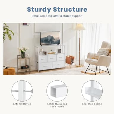 DUMOS TV Stand Dresser for Bedroom Entertainment Center with 5 Fabric Drawers Storage Organizers Units, Media Console Table with Open Shelf up for 45" Television for Living Room, Dorm, White - Image 7