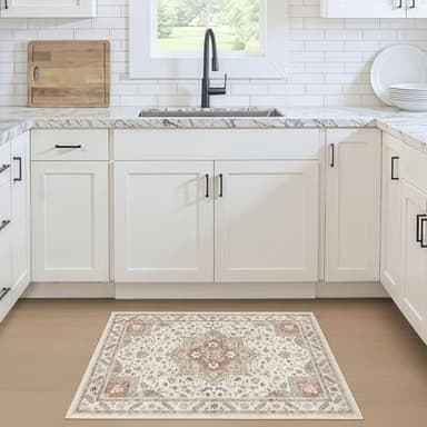 Vintage Living Room Area Rug 2x3 - Large Soft Washable Oriental Traditional Distressed Farmhouse Rugs for Bedroom - Indoor Floor Accent Carpet for Home Office House Decor - Golden Taupe - Image 2