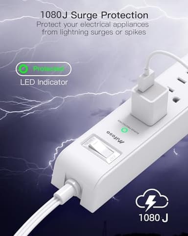 2 Pack Power Strip, 12FT Long Extension Cord, Surge Protector with 6 Outlets and 4 USB Charging Ports(2 USB C), Flat Plug Overload Protection, Wall Mount for Home Office Dorm College - Image 6