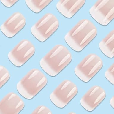 Short Square Press on Nails French Fake Nails Ombre Acrylic Nails Press on Full Cover Glossy Glue on Nails Artificial Stick on Nail for Women Manicure Decoration 24PCS - Image 3
