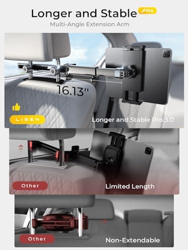 LISEN 3 in 1 for iPad Holder for Car Accessories for Women Road Trip Essentials for Travel Truck Backseat Car Organizer Car tv Headrest Tablet Holder iPad Car Mount for Kids Fire Tablet 4.7-11" - Image 5