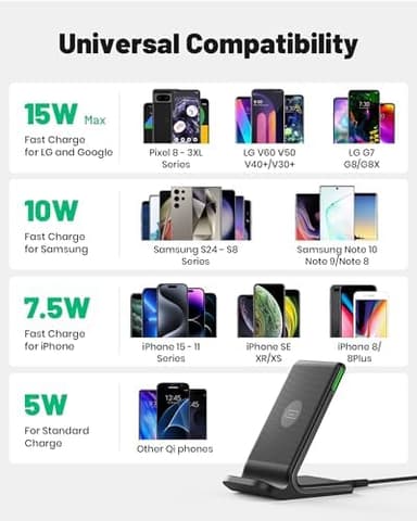 INIU Wireless Charger, 15W Fast Qi Certified Wireless Charging Station with Sleep-Friendly Adaptive Light Compatible with iPhone 17 16 15 14 13 12 Pro Max Samsung Galaxy S25 S24 S23 Note 20 Google etc - Image 5