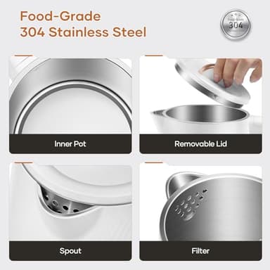 OLEGA Electric Kettle - 1500W Electric Tea Kettle 1.8L Stainless Steel Inner Electric Kettles for Boiling Water Auto Shut Off Boil-Dry Protection Electric Water Kettle for Coffee Tea White - Image 7