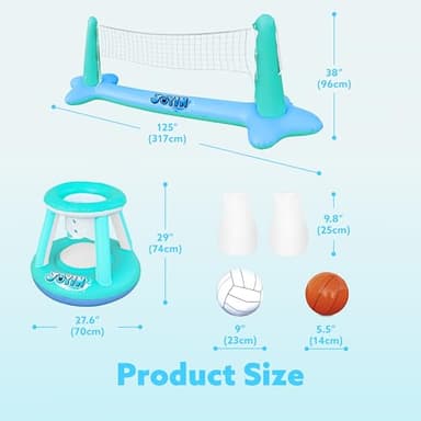 JOYIN XL Inflatable Pool Float Set, 125'' Volleyball Net & Basketball Hoops, Extra Large Floating Swimming Game Toy for Kids and Adults, Summer Floaties, Volleyball Court|Basketball, XL-Blue, Cyan - Image 6