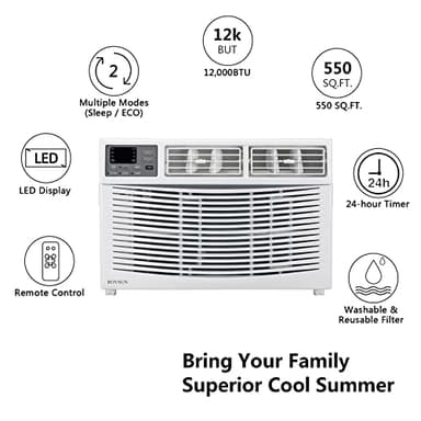 ROVSUN 12000 BTU Air Conditioner Window Unit, 3-in-1 Window AC Unit Cooler, Dehumidifier & Fan with Timer, Remote Control & Installation Kit, Cooling Rooms up to 550 Sq. Ft, 115V/60Hz - Image 3