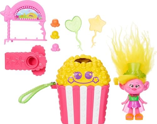 Mattel DreamWorks Trolls Fun Fair Surprise FairFest Small Doll & 10 Accessories, Carnival Food Popcorn Theme with Viva - Image 1