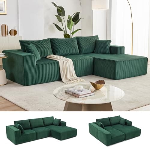 Weture 108” Modular Sectional Sofa, Cloud Sectional Couch with Deep Seat, Modern Modular L-Shape Sofa with Chaise,Upholstered Couches for Living Room Bedroom (Corduroy, Green) - Image 1