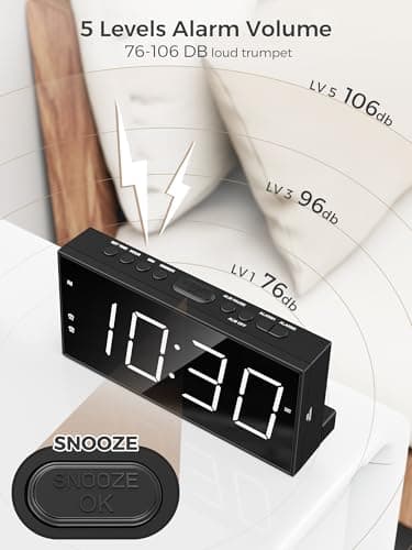 Alarm Clock for Bedroom, 2 Alarms Loud LED Big Display Plug in Simple Basic Digital Clock with USB Charging Port, Adjustable Volume, Dimmable, Snooze for Deep Sleepers Kids Elderly Home Office - Image 5