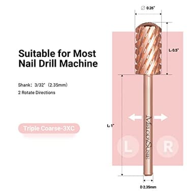 MelodySusie Safety Nail Drill Bits, 3/32'' Smooth Round Top Large Barrel Carbide Bits, Suitable for Manicure Pedicure Cuticle Gel Polishing, Beginners Bits, Rose Gold, Series Bit-S, Triple Coarse - Image 5