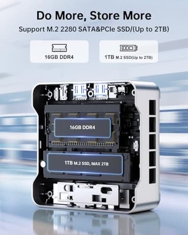 KAMRUI Essenx E2 N150 Mini Pc, 16GB DDR4 1TB SSD Mini Computers, Twin Lake-N N150 (Beat N100, up to 3.6GHz), HDMI+DP1.4 Dual 4K UHD,Gigabit Ethernet,WiFi,BT/Home/Office Micro pc - Image 3