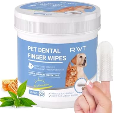 RWT Dog Teeth Cleaning Wipes, 60 Count – Reduces Plaque and Tartar, Freshens Breath, Disposable Pet Finger Wipes for Dogs & Cats Toothbrush Gentle Dental Care - Image 3