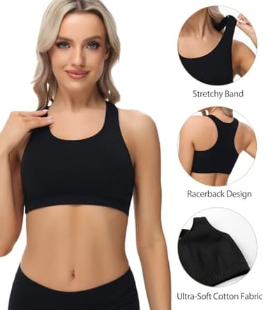 wirarpa Women's Bralette Cotton Racerback T-Back Bralettes Crop Top 3 Pack, Black, X-Large - Image 2
