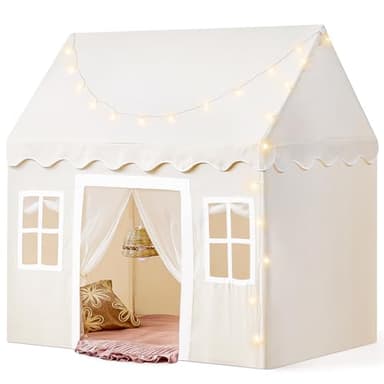 Tiny Land Play Tent with Padded Mat & LED Lights, Kids Tent, Playhouse for Kids, Indoor Bed Tent for Toddler, Toys for 3,4,5,6-Year-Old Girls, Neutral Color Play Room Furniture - Image 1